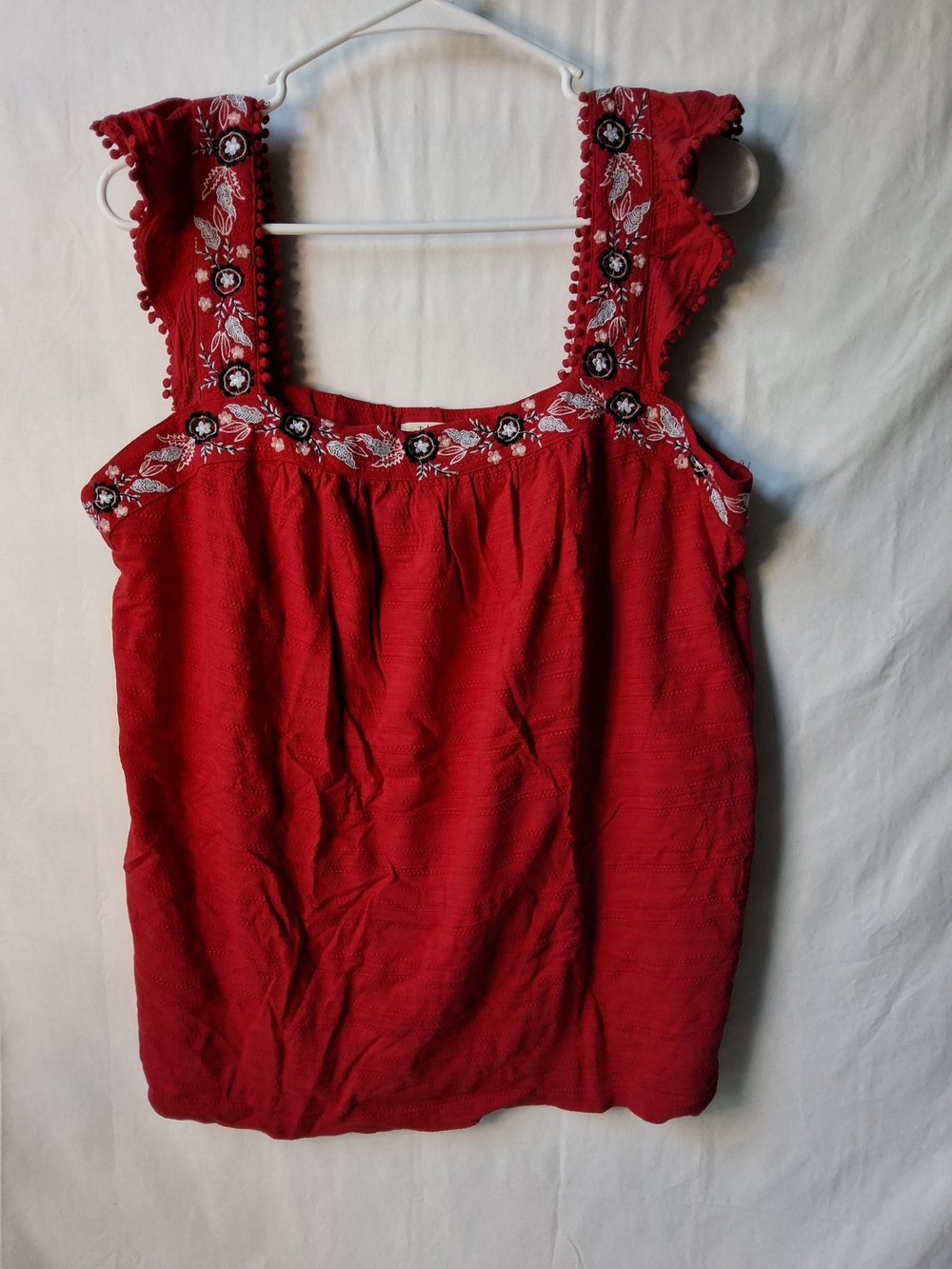 Style & Co. Red Embroidered Ruffle‎ Strap Tank